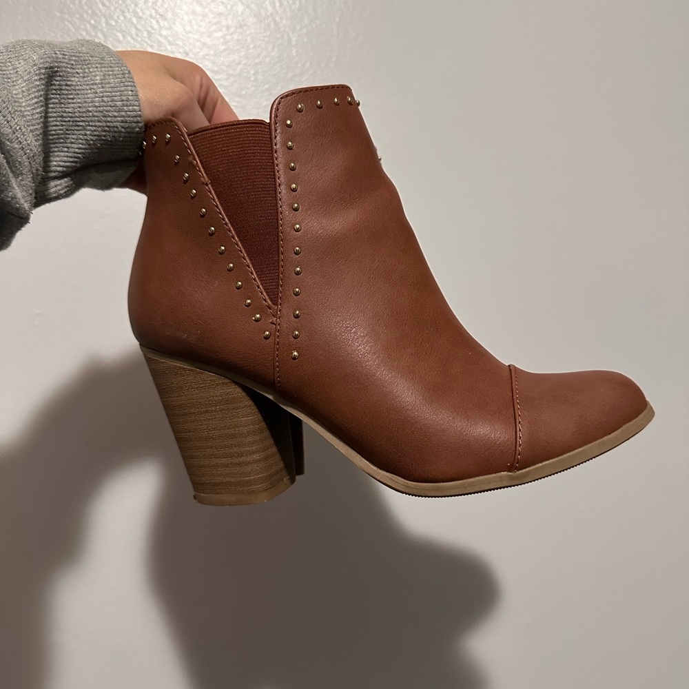 LC Lauren Conrad Tan Ankle Boots with Stud Accents